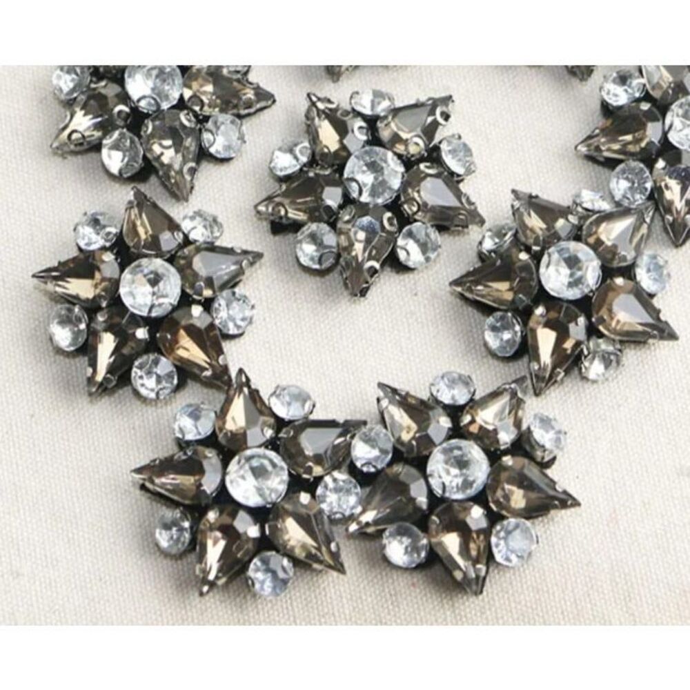 10 Pcs Rhinestone Chunky Grey Silver Star Appliques Sew on Glue on 1in